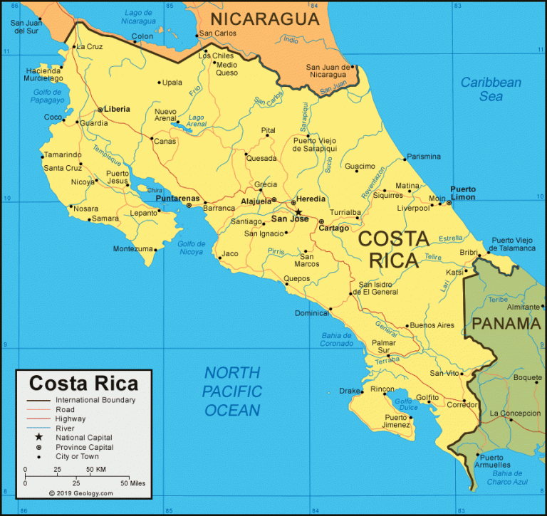 Costa Rica Map The Pathway To The Pacific 1420